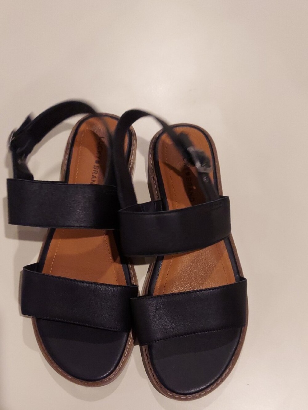Lucky Brand Black Leather Double-Strap Slingback Sandals - Picture 6 of 9
